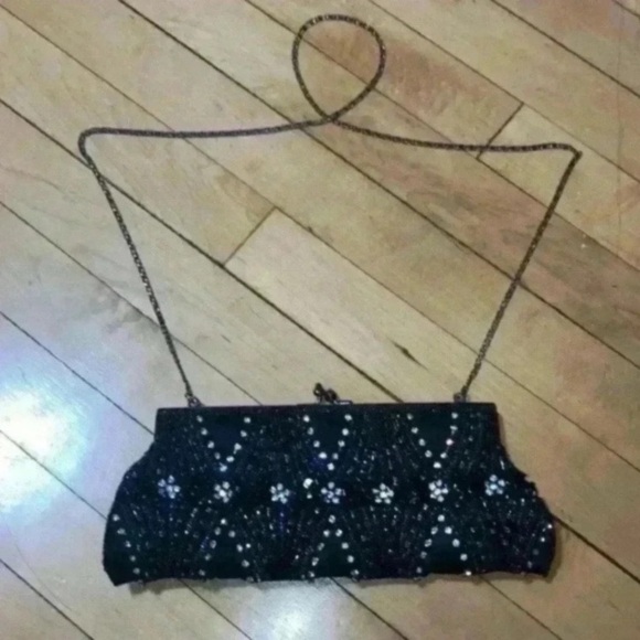Vintage Handbags - Moyna Couture Vintage Bejeweled Black Handbag